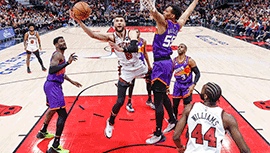 NBA简报:太阳125-104大胜公牛 布克35分 杜兰特20+9+6 德罗赞31分