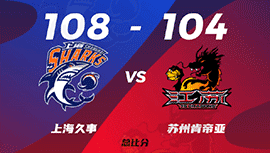 CBA简报:上海108-104险胜江苏 王哲林23+9布莱克尼33分