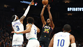 NBA简报:太阳133-115终结森林狼 布克31+5 杜兰特31+6+6