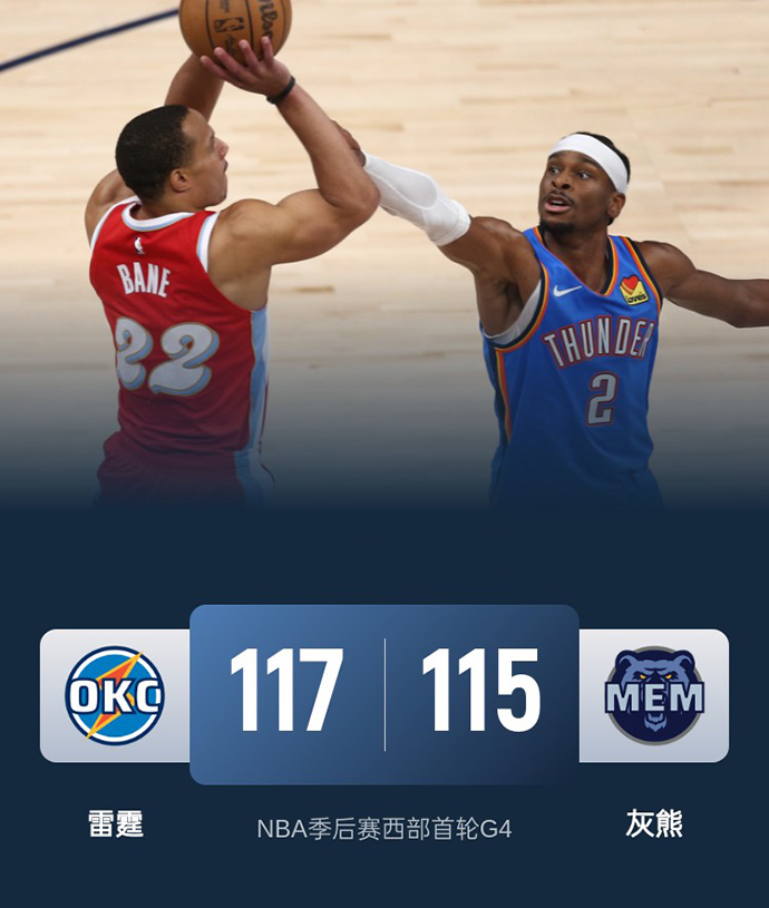 2024-2025赛季NBA季后赛西部首轮战绩-雷霆vs灰熊